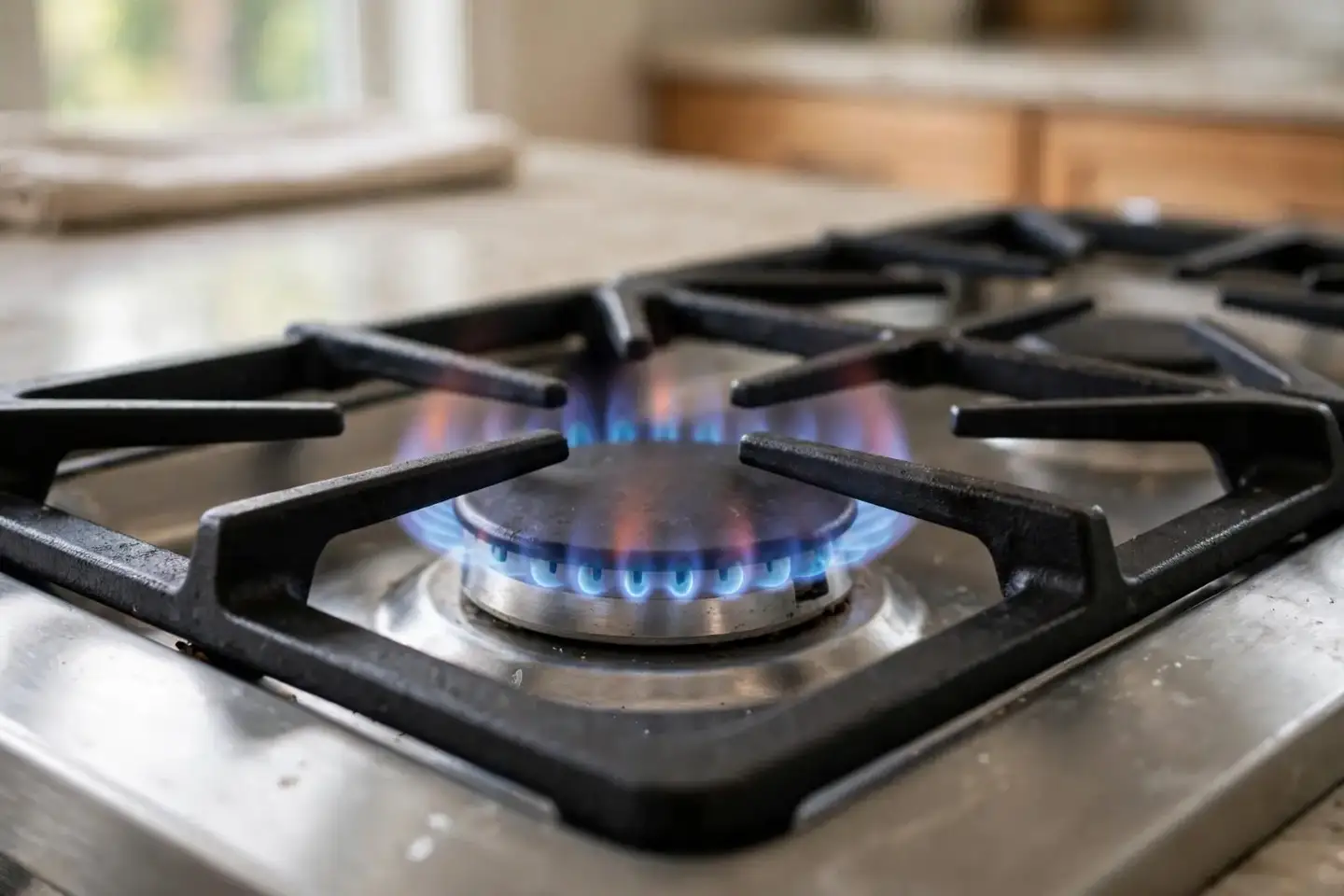 Gas cooktop burner with an even blue flame